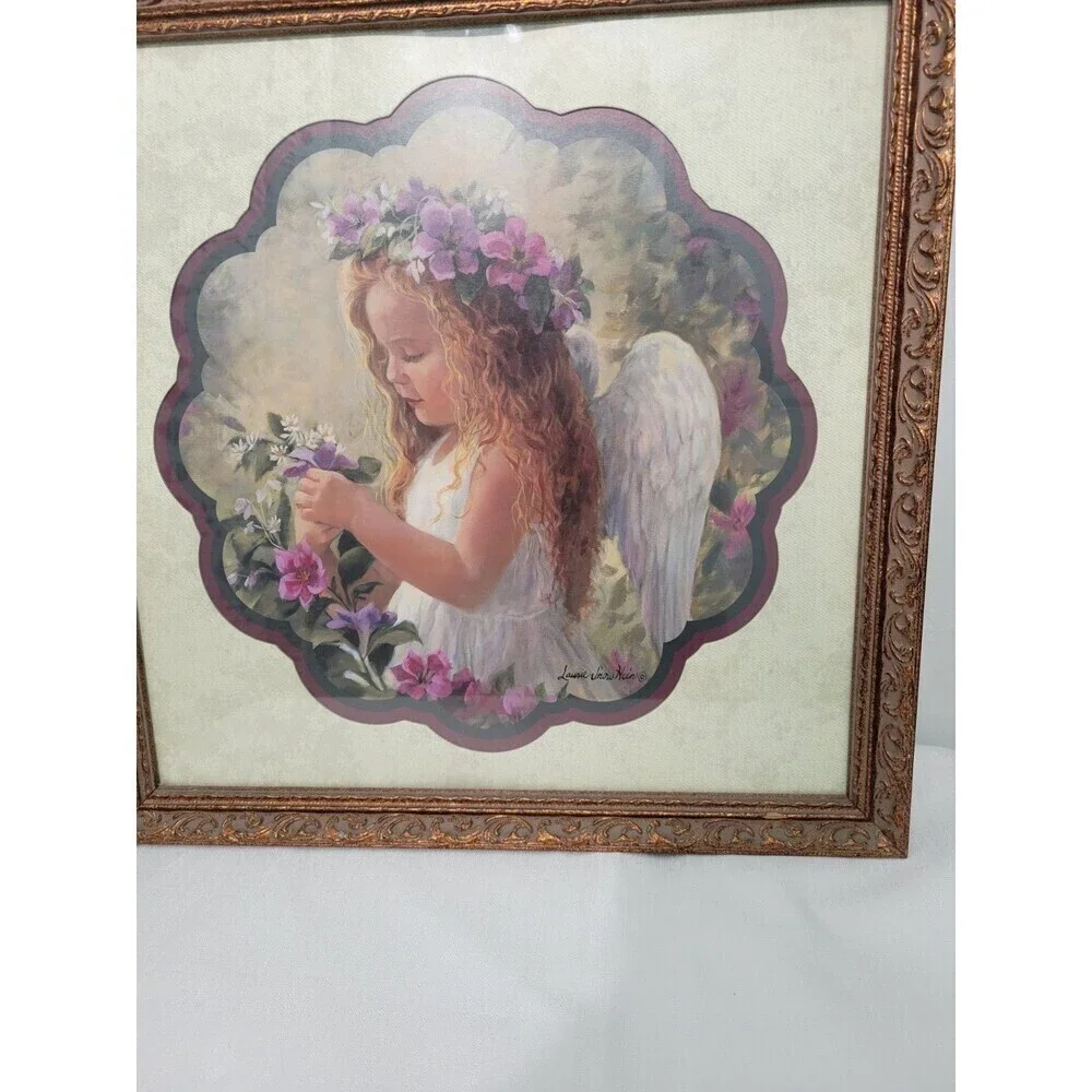Home Interiors Vintage Framed Laurie Snow Hein Little Girl Angel Picture 17X17